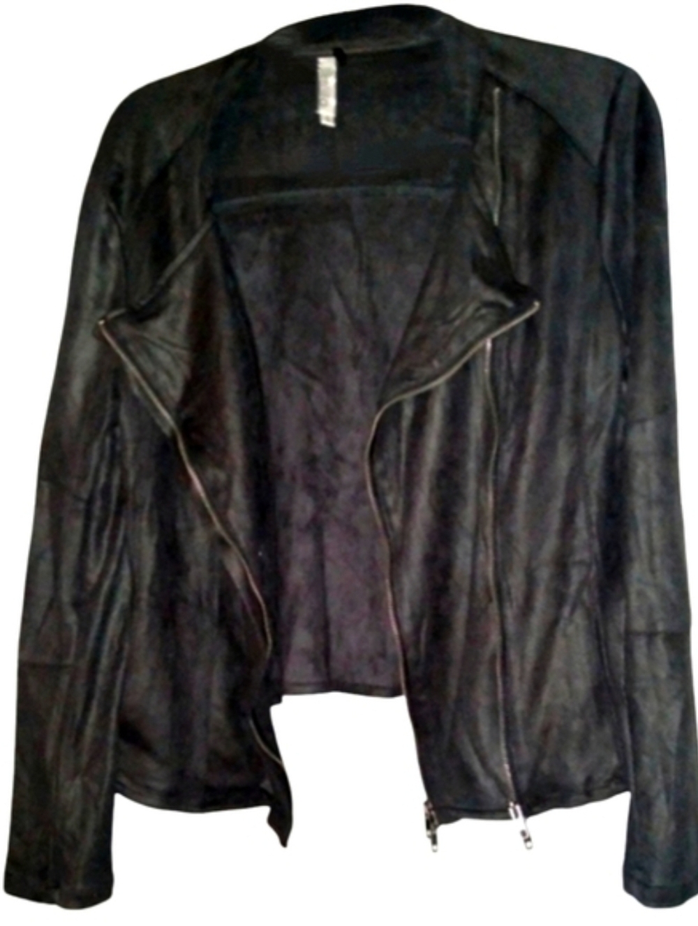 Asymmetric Black Draped Moto Jacket Wear 2 Way Miilla Soft Ultrasuede Faux Suede